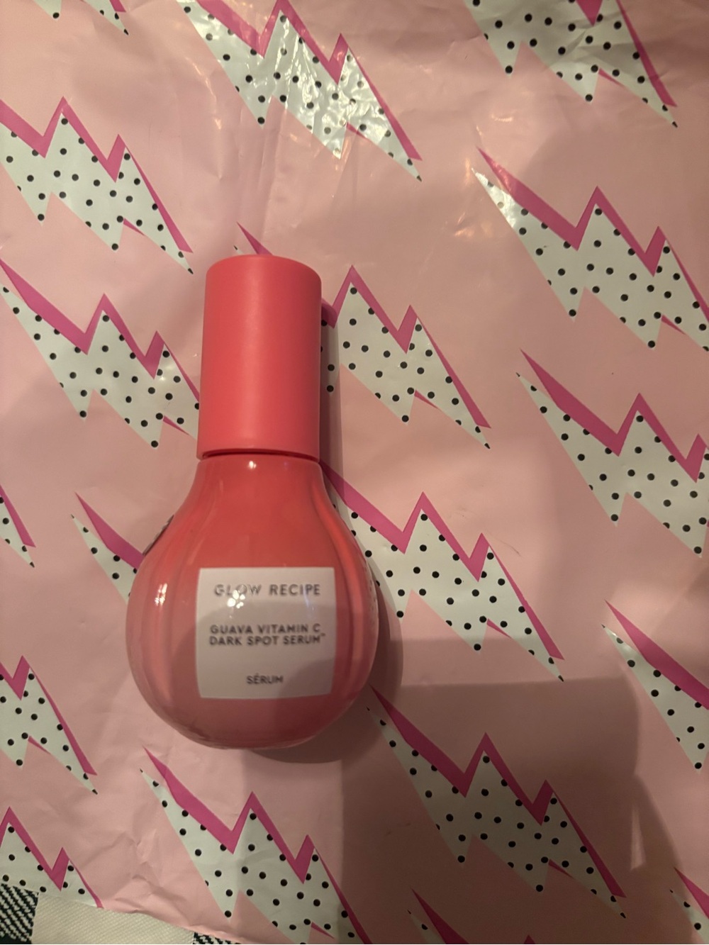 Glow Recipe Pink Guava Viamin C Dark Spot Serum Bottle in pink